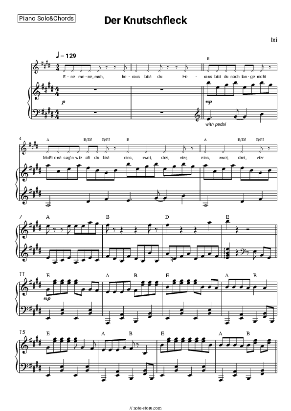 Der Knutschfleck - Ixi Piano Sheet Music and Chords - Piano.Solo&Chords
