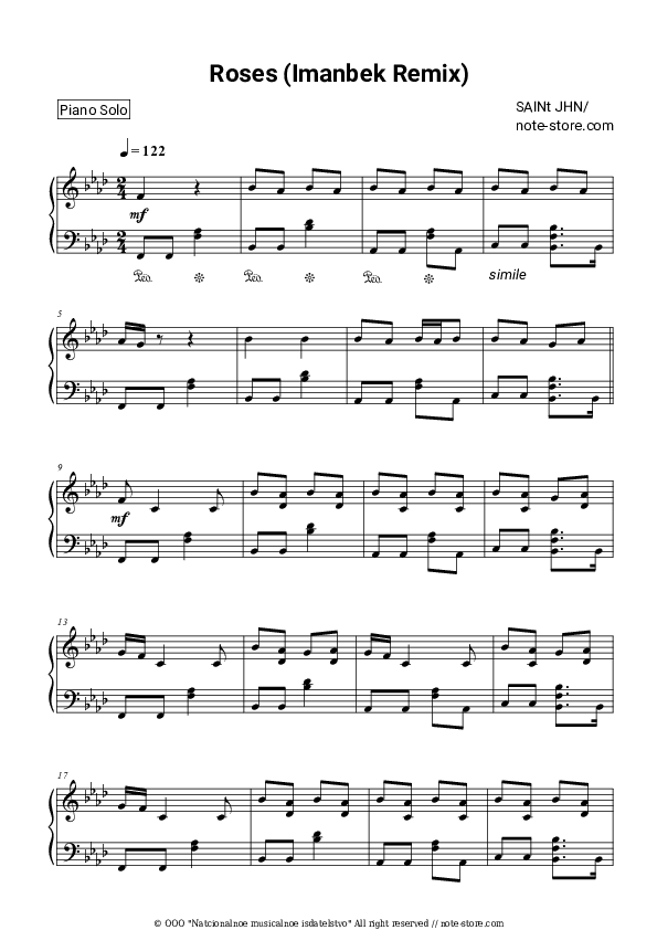 Roses (Imanbek Remix) - SAINt JHN Piano Sheet Music - Piano.Solo