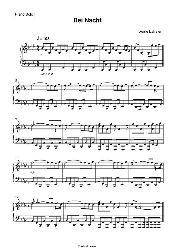 Bei Nacht - Deine Lakaien Piano Sheet Music - Piano.Solo