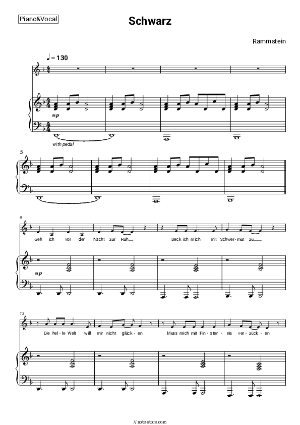 Schwarz - Rammstein Piano Sheet Music with the Voice part - Piano&Vocal