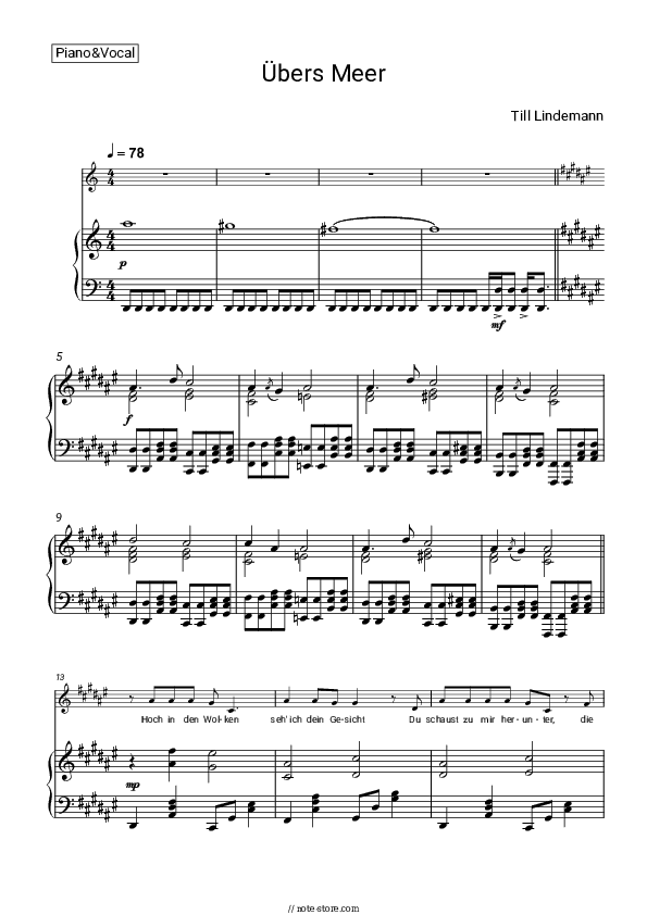 Übers Meer - Till Lindemann Piano Sheet Music with the Voice part - Piano&Vocal