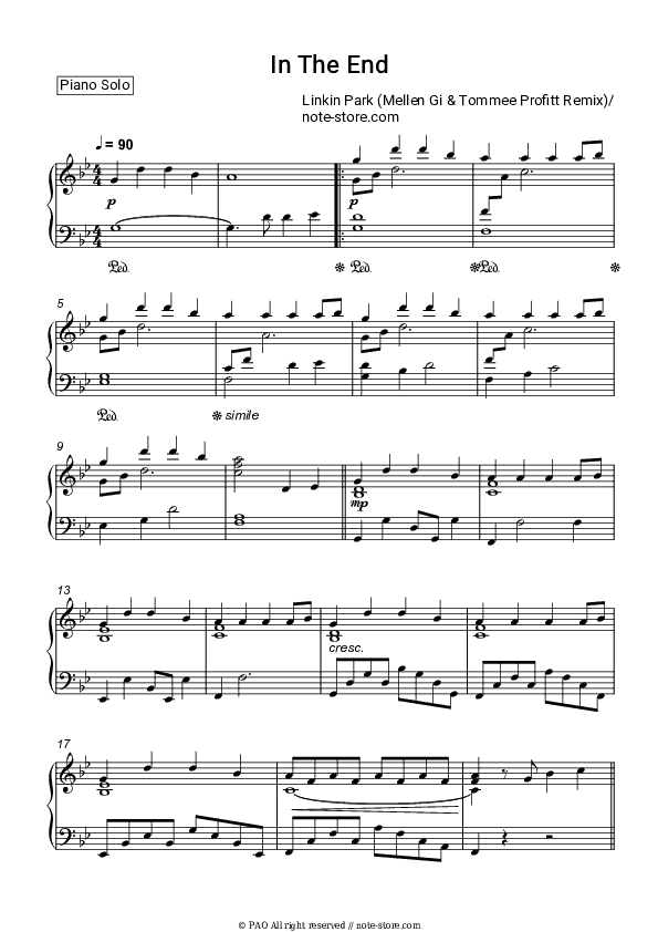 In the End - Tommee Profitt, Fleurie, Jung Youth Piano Sheet Music - Piano.Solo