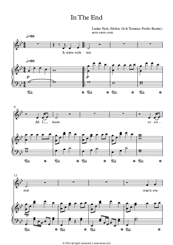 In the End - Tommee Profitt, Fleurie, Jung Youth Piano Sheet Music with the Voice part - Piano&Vocal