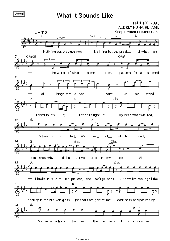 What It Sounds Like - HUNTRX, EJAE, AUDREY NUNA, REI AMI, KPop Demon Hunters Cast Vocal Sheet Music - Vocal