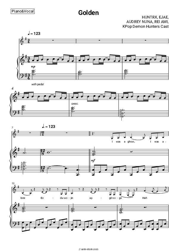 Golden - HUNTRX, EJAE, AUDREY NUNA, REI AMI, KPop Demon Hunters Cast Piano Sheet Music with the Voice part - Piano&Vocal