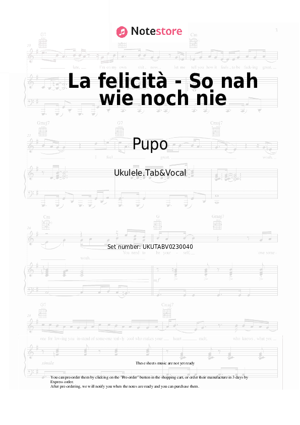 La felicità - So nah wie noch nie - Pupo, Nockis Sheet Music - Ukulele.Tab&Vocal