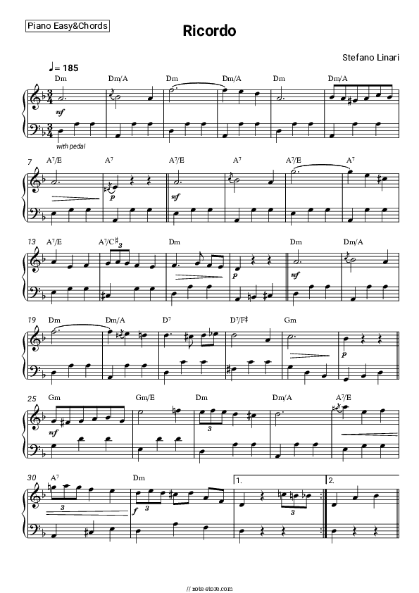 Ricordo - Stefano Linari Sheet Music Easy and Chords - Piano.Easy&Chords