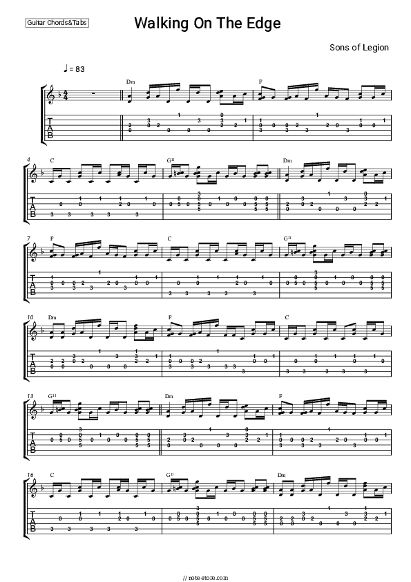 Walking On The Edge - Sons of Legion Chords and Tabs - Guitar.Chords&Tabs