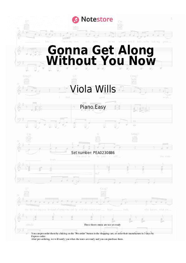 Gonna Get Along Without You Now - Viola Wills Piano Sheet Music Easy - Piano.Easy