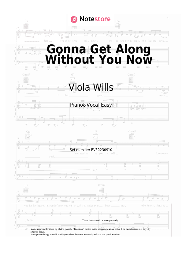 Gonna Get Along Without You Now - Viola Wills Piano Sheet Music Easy and Vocal - Piano&Vocal.Easy