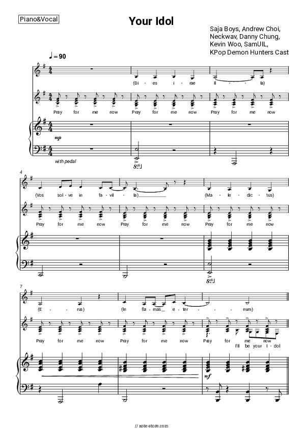 Your Idol - Saja Boys, Andrew Choi, Neckwav, Danny Chung, Kevin Woo, SamUIL, KPop Demon Hunters Cast Piano Sheet Music with the Voice part - Piano&Vocal