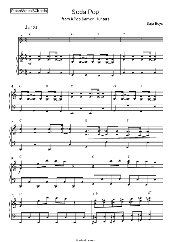 Soda Pop - Saja Boys, Andrew Choi, Neckwav, Danny Chung, Kevin Woo, SamUIL, KPop Demon Hunters Cast Piano Sheet Music with the Vocal and Chords - Piano&Vocal&Chords