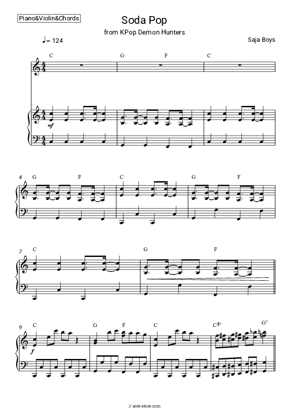 Soda Pop - Saja Boys, Andrew Choi, Neckwav, Danny Chung, Kevin Woo, SamUIL, KPop Demon Hunters Cast Piano Sheet Music and Violin - Piano&Violin