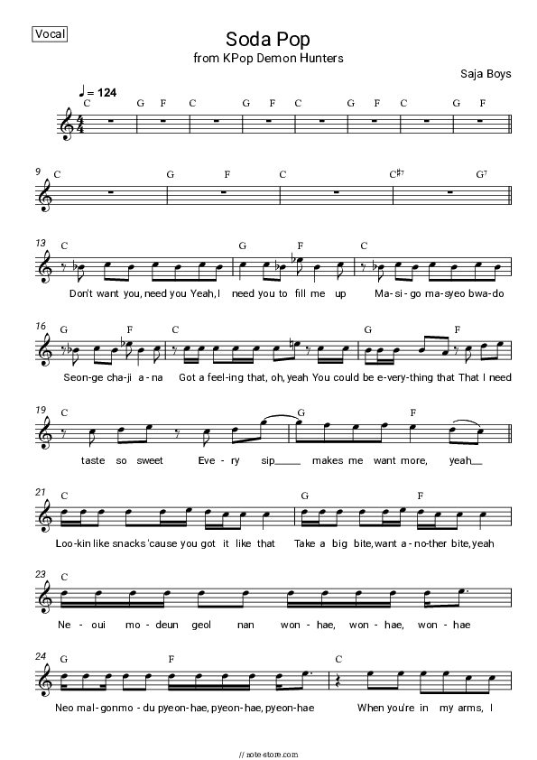 Soda Pop - Saja Boys, Andrew Choi, Neckwav, Danny Chung, Kevin Woo, SamUIL, KPop Demon Hunters Cast Vocal Sheet Music - Vocal