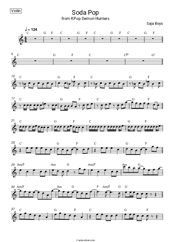 Soda Pop - Saja Boys, Andrew Choi, Neckwav, Danny Chung, Kevin Woo, SamUIL, KPop Demon Hunters Cast Violin Sheet Music - Violin