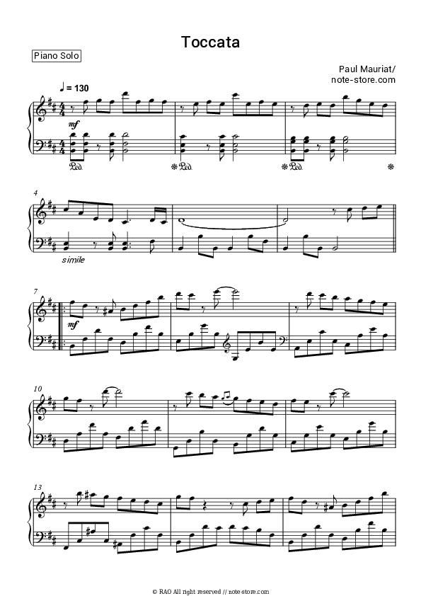 Toccata - Paul Mauriat Piano Sheet Music - Piano.Solo