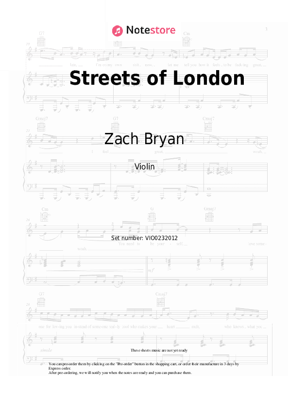 Streets of London - Zach Bryan Violin Sheet Music - Violin