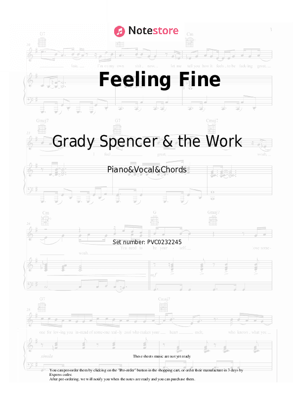 Feeling Fine - Grady Spencer & the Work Piano Sheet Music with the Vocal and Chords - Piano&Vocal&Chords