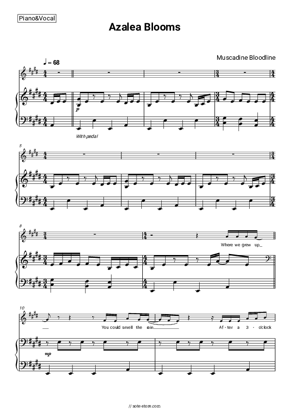 Azalea Blooms - Muscadine Bloodline Piano Sheet Music with the Voice part - Piano&Vocal