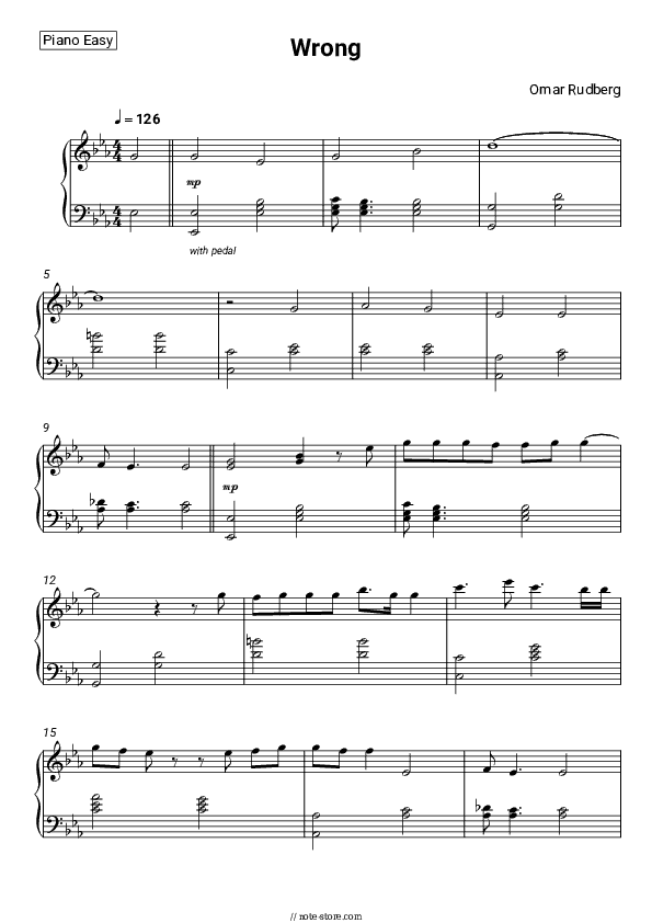 Wrong - Omar Rudberg Piano Sheet Music Easy - Piano.Easy