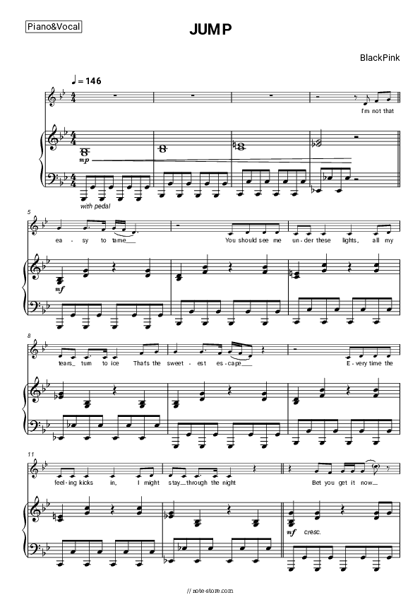 JUMP - BlackPink Piano Sheet Music with the Voice part - Piano&Vocal