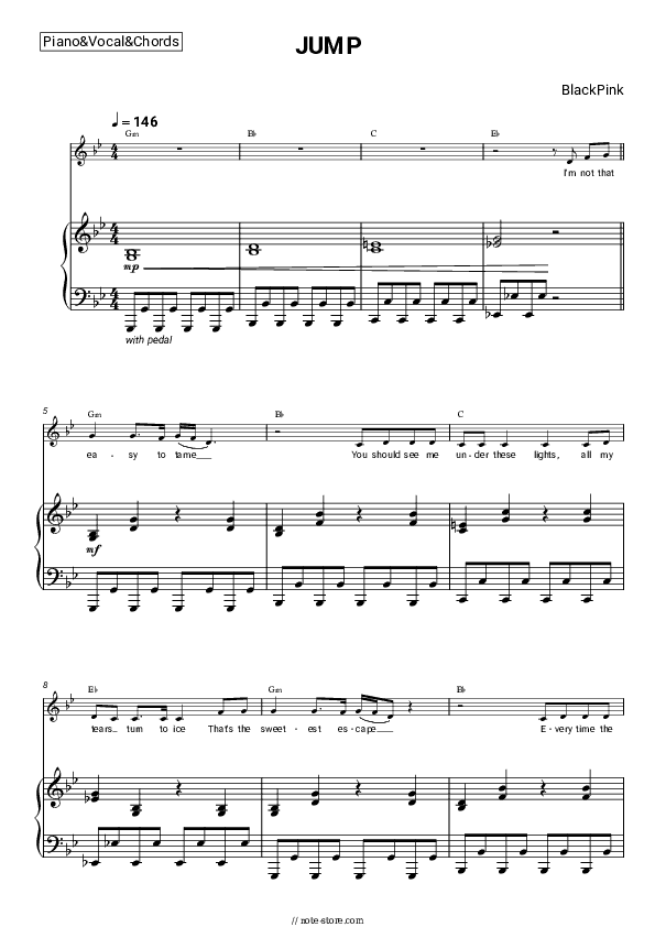 JUMP - BlackPink Piano Sheet Music with the Vocal and Chords - Piano&Vocal&Chords