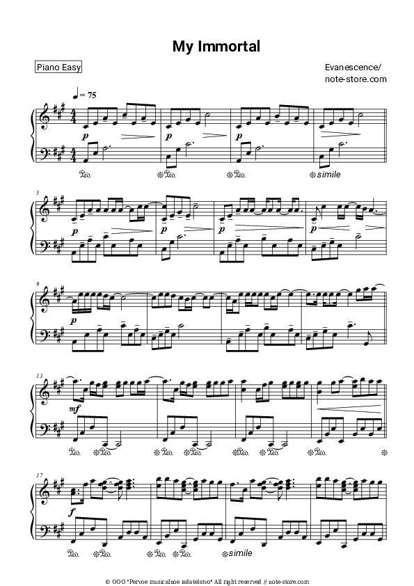 My immortal - Evanescence Piano Sheet Music Easy - Piano.Easy