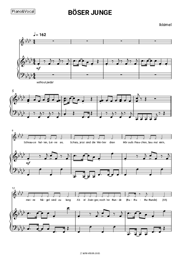 BÖSER JUNGE - Ikkimel Piano Sheet Music with the Voice part - Piano&Vocal