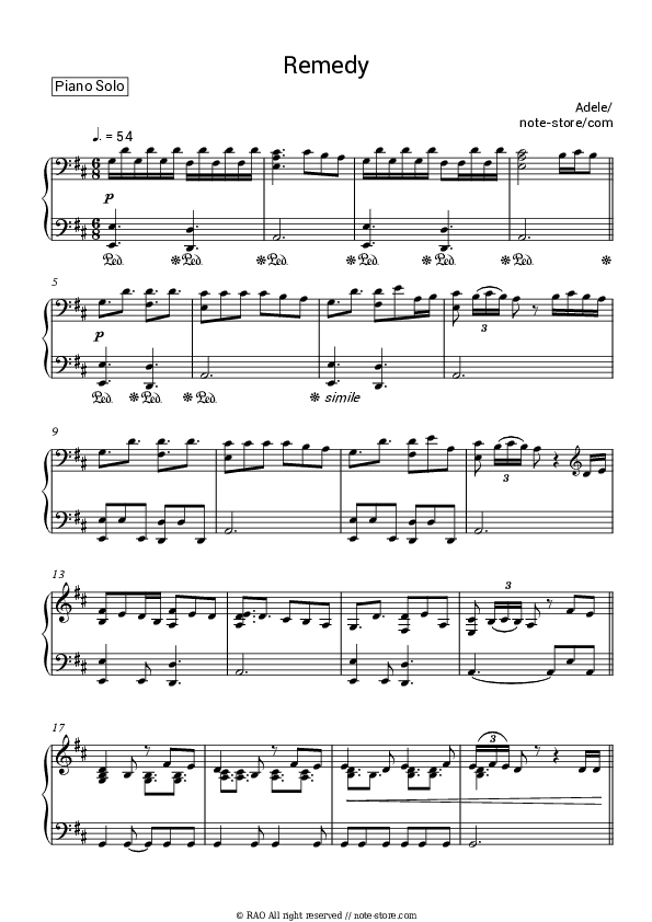 Remedy - Adele Piano Sheet Music - Piano.Solo