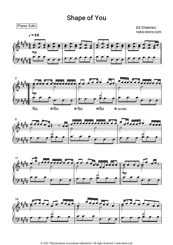 Shape of You - Ed Sheeran Piano Sheet Music - Piano.Solo