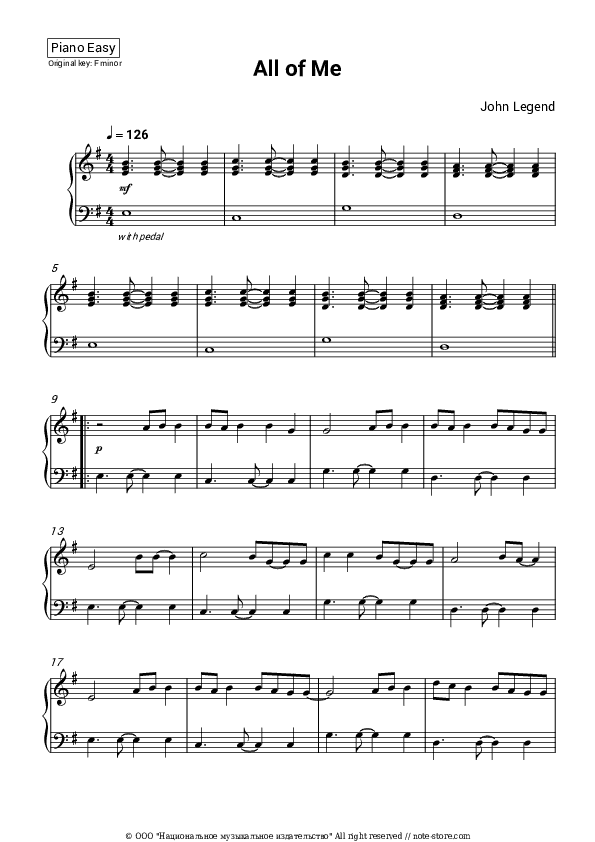 All of Me - John Legend Piano Sheet Music Easy - Piano.Easy