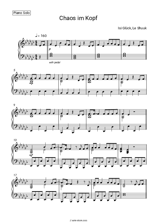 Chaos im Kopf - Isi Glück, le Shuuk Piano Sheet Music - Piano.Solo