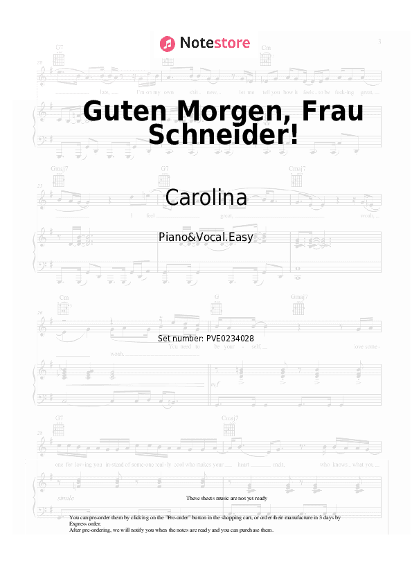 Guten Morgen, Frau Schneider! - Carolina, DJ Aaron Piano Sheet Music Easy and Vocal - Piano&Vocal.Easy