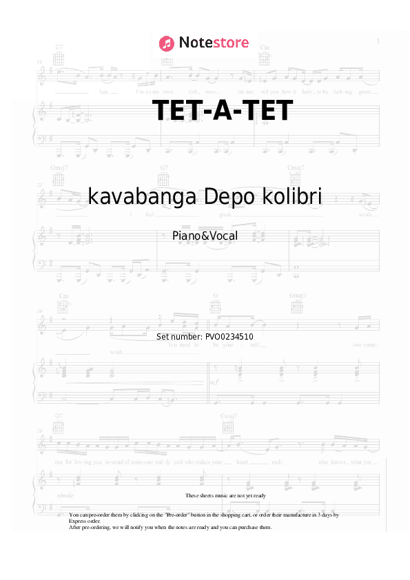 ТЕТ-А-ТЕТ - kavabanga Depo kolibri Piano Sheet Music with the Voice part - Piano&Vocal