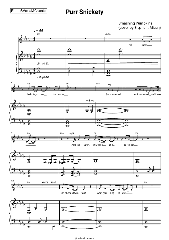 Purr Snickety - Elephant Micah Piano Sheet Music with the Vocal and Chords - Piano&Vocal&Chords