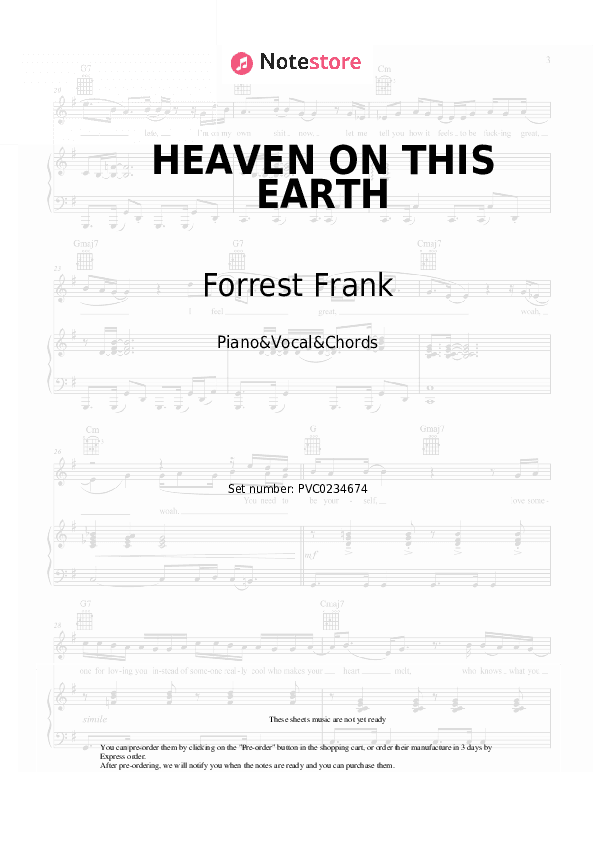 HEAVEN ON THIS EARTH - Forrest Frank, Torey D’Shaun Piano Sheet Music with the Vocal and Chords - Piano&Vocal&Chords