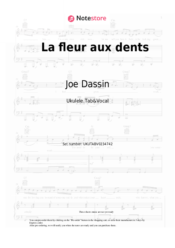 La fleur aux dents - Joe Dassin Sheet Music - Ukulele.Tab&Vocal