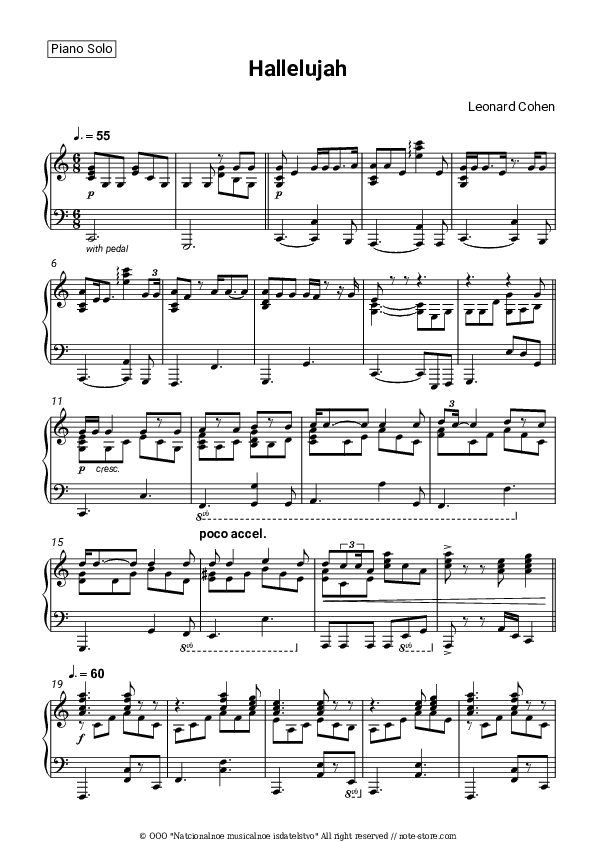 Hallelujah - Leonard Cohen Piano Sheet Music - Piano.Solo