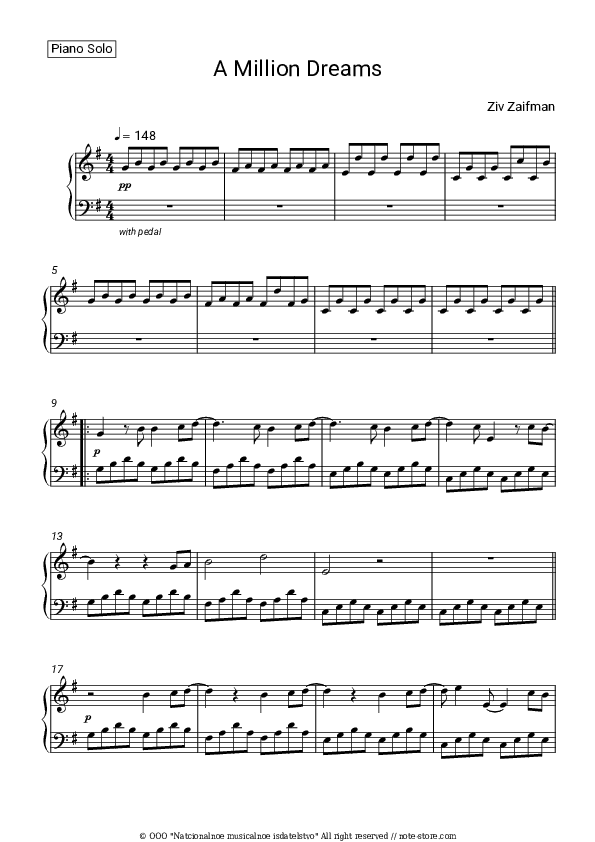 A Million Dreams - Ziv Zaifman Piano Sheet Music - Piano.Solo