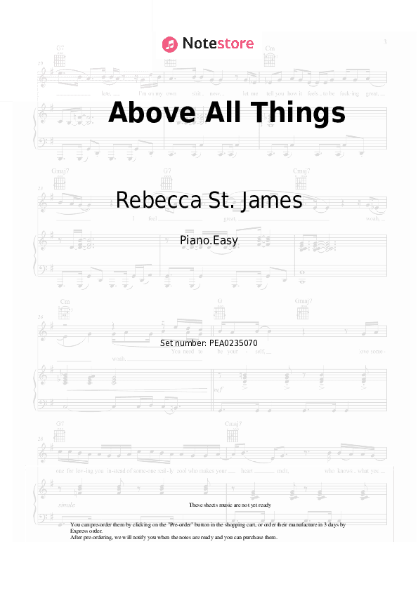 Above All Things - Rebecca St. James Piano Sheet Music Easy - Piano.Easy