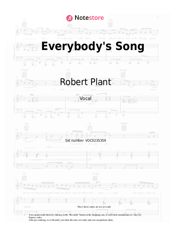 Everybody's Song - Robert Plant Vocal Sheet Music - Vocal