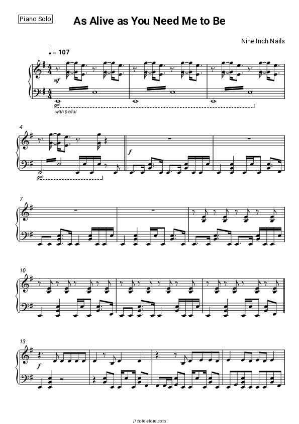 As Alive as You Need Me to Be - Nine Inch Nails Piano Sheet Music - Piano.Solo