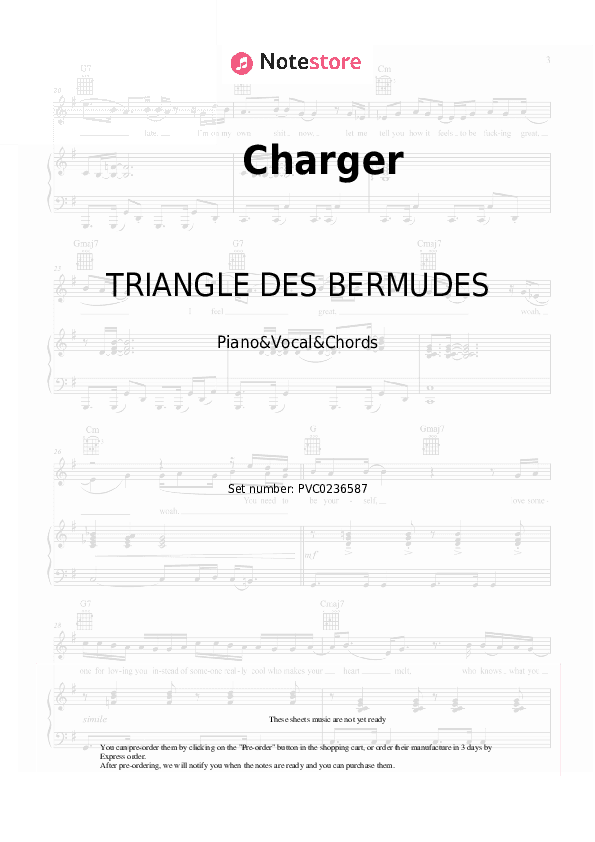Charger - TRIANGLE DES BERMUDES Piano Sheet Music with the Vocal and Chords - Piano&Vocal&Chords