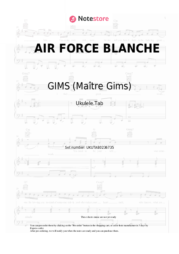 AIR FORCE BLANCHE - GIMS (Maître Gims), JUL Sheet Music - Ukulele.Tab