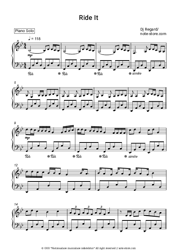 Ride It - Dj Regard Piano Sheet Music - Piano.Solo