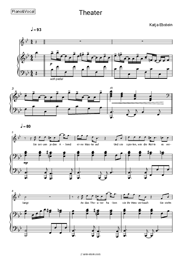 Theater - Katja Ebstein Piano Sheet Music with the Voice part - Piano&Vocal