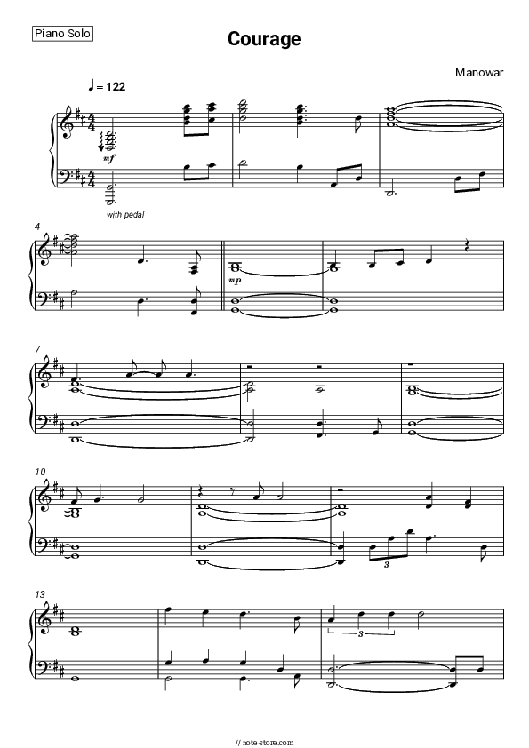 Courage - Manowar Piano Sheet Music - Piano.Solo