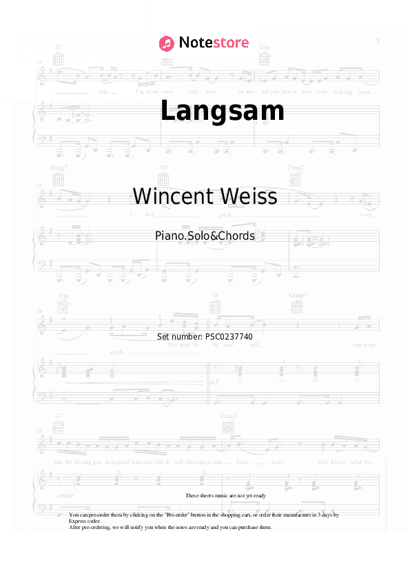 Langsam - Wincent Weiss Piano Sheet Music and Chords - Piano.Solo&Chords