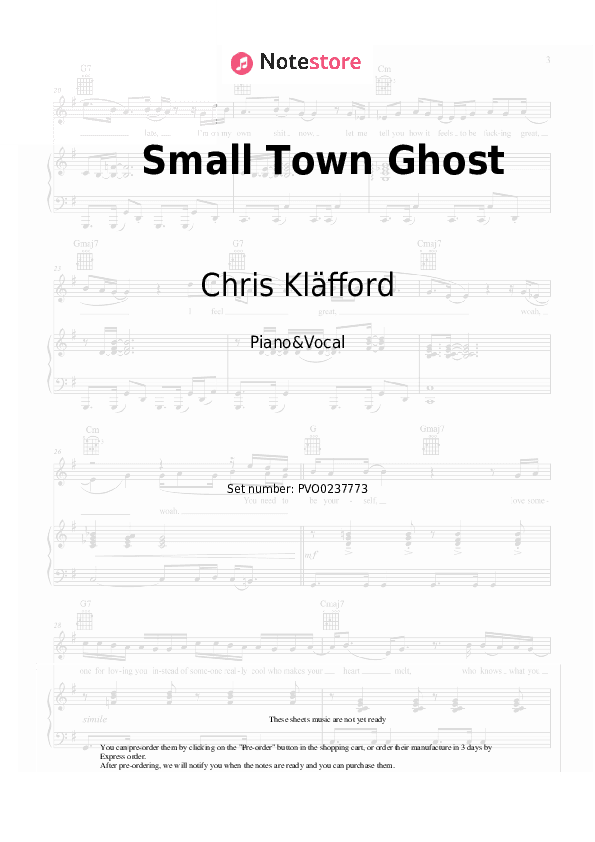 Small Town Ghost - Chris Kläfford Piano Sheet Music with the Voice part - Piano&Vocal
