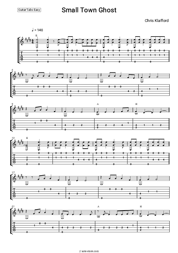 Small Town Ghost - Chris Kläfford Tabs Easy - Guitar.Tab.Easy